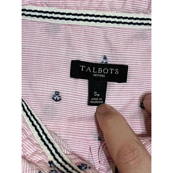 Talbots SZ Small Petite Pink Long Sleeve‎ Button Up Dress Shirt Striped Nautical - Picture 4 of 8